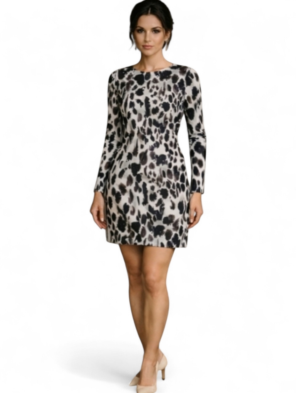 New Artelier Animal Print office Siren Long Sleeve gray/black Dress NWT sz M